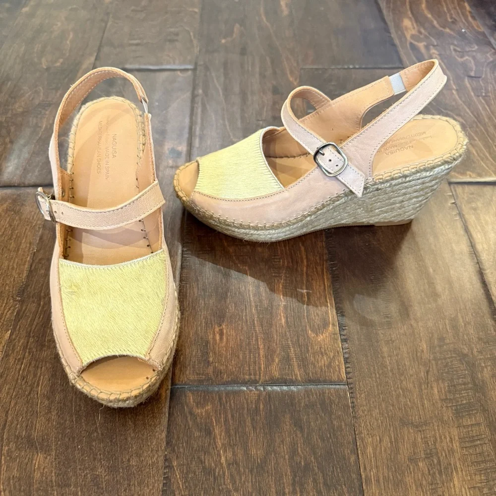 Anthropologie Naguisa Ruca Wedge Espadrilles Yellow Tan size 7